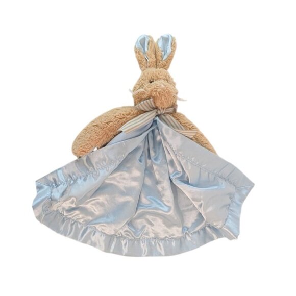 Bearington Baby Collection Bunny Rabbit Lovey Blue Satin Trim Security Blanket - Picture 4 of 7